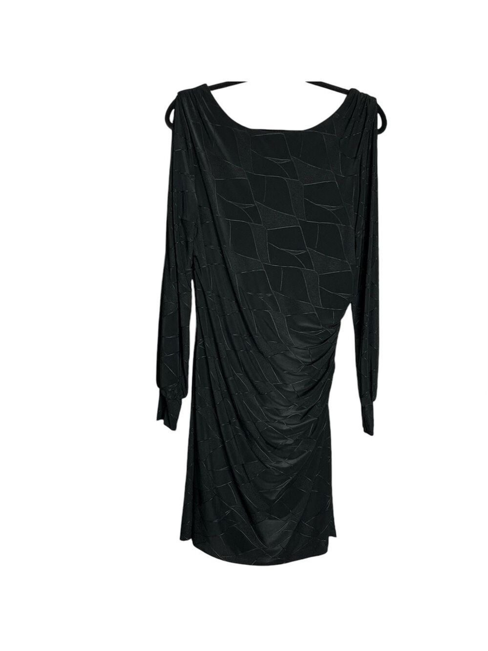 Le Chateau Black Textured Long Split Sleeve Ruched Dress, Size XXL